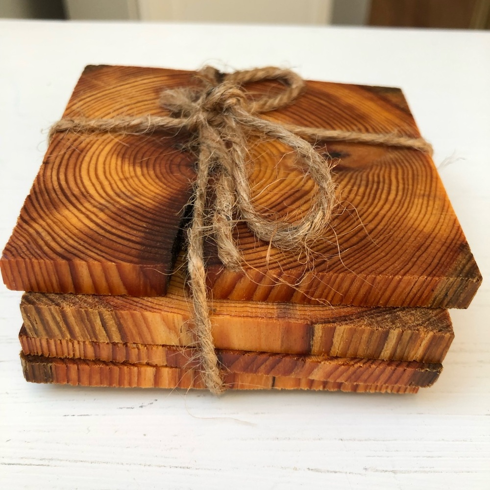 NEW Hand Crafted Rustic Wood Coaster Set
